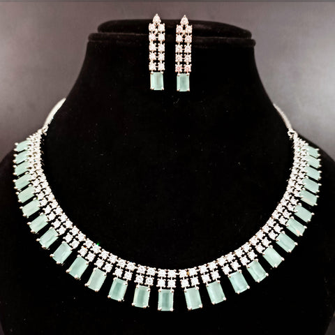 Gold Plated Green Color American Diamond Necklace with Earrings (D172)
