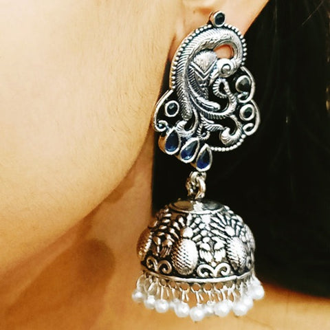 Traditional Style Oxidized Earrings with Stone for Casual Party (E294)