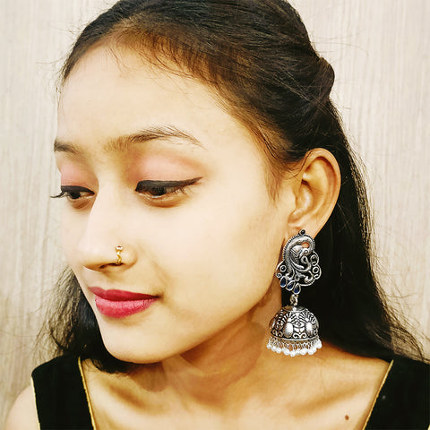 Traditional Style Oxidized Earrings with Stone for Casual Party (E294)