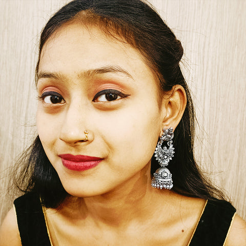 Traditional Style Oxidized Earrings with Stone for Casual Party (E299)