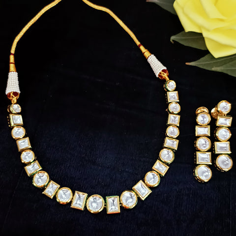 Designer Single Layer White Kundan Necklace with Earrings (D175)