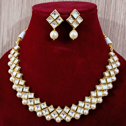 Designer Two Layer White Kundan Necklace with Earrings (D199)