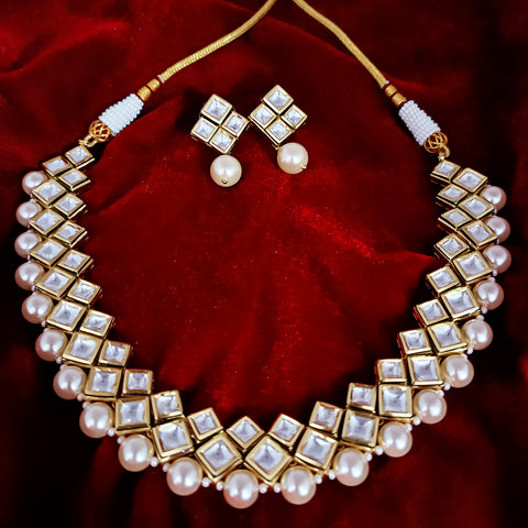 Designer Two Layer White Kundan Necklace with Earrings (D199)