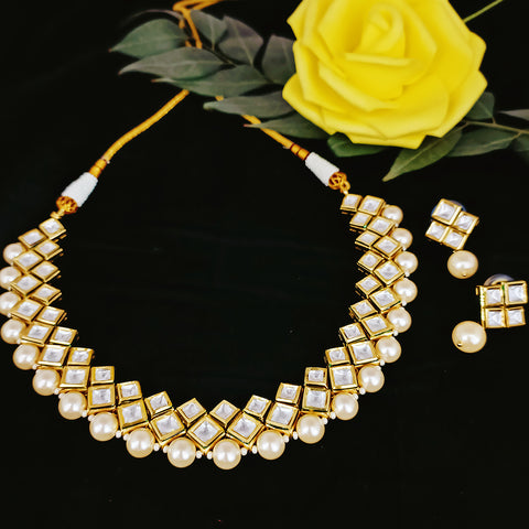 Designer Two Layer White Kundan Necklace with Earrings (D199)