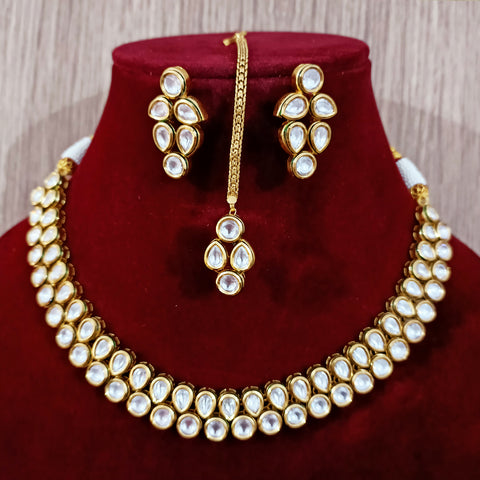 Designer Two Layer White Kundan Necklace with Earrings (D206)