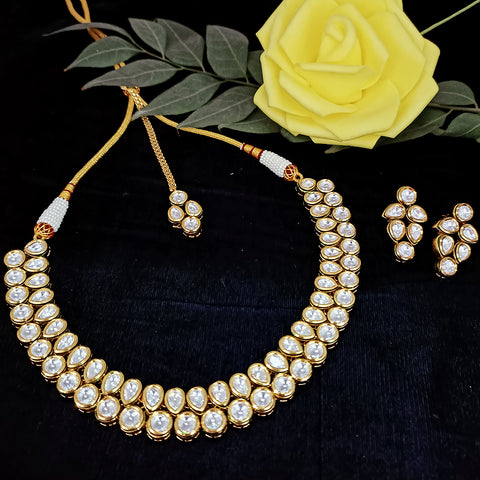 Designer Two Layer White Kundan Necklace with Earrings (D206)