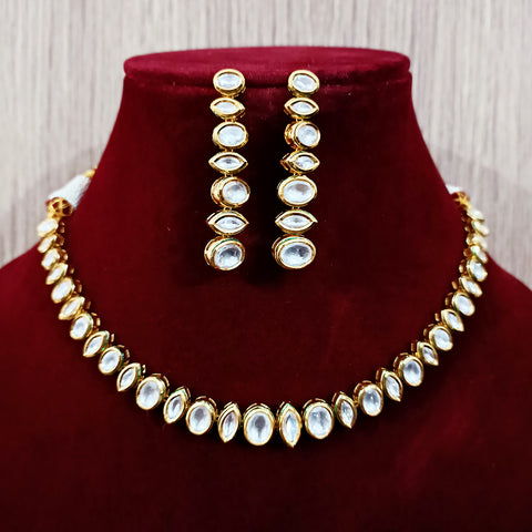 Designer Single Layer White Kundan Necklace with Earrings (D177)