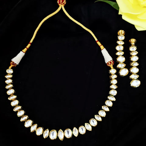 Designer Single Layer White Kundan Necklace with Earrings (D177)