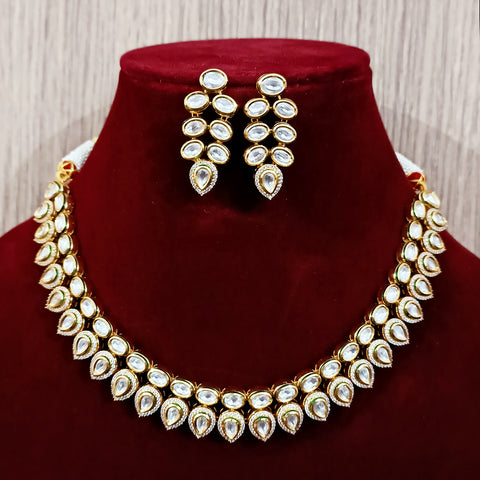 Designer Two Layer White Kundan Necklace with Earrings (D179)