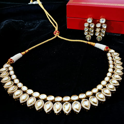 Designer Two Layer White Kundan Necklace with Earrings (D179)