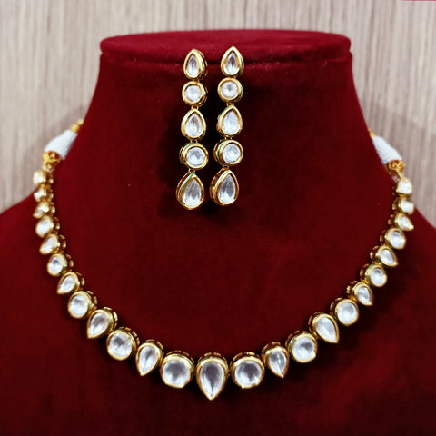 Designer Single Layer White Kundan Necklace with Earrings (D178)