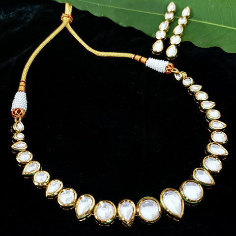 Designer Single Layer White Kundan Necklace with Earrings (D178)