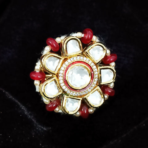 Designer Gold Plated Kundan Beaded Ring (Design 77)