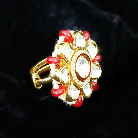 Designer Gold Plated Kundan Beaded Ring (Design 77)