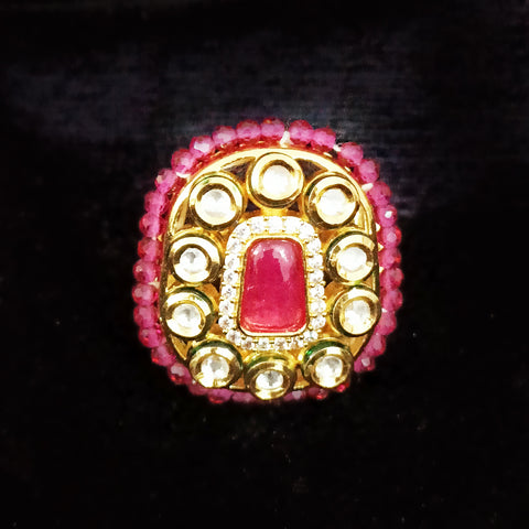 Designer Gold Plated Kundan Beaded Ring
