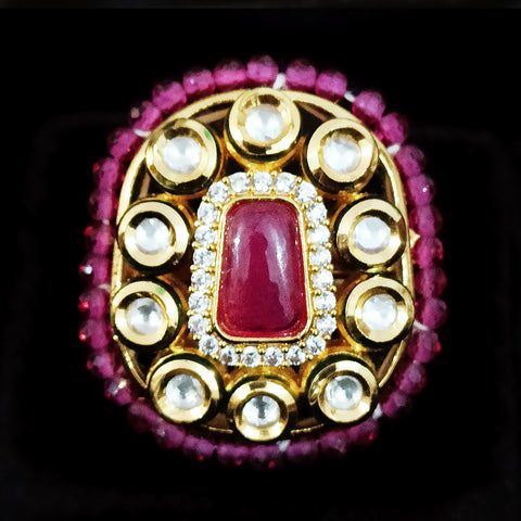 Designer Gold Plated Kundan Beaded Ring