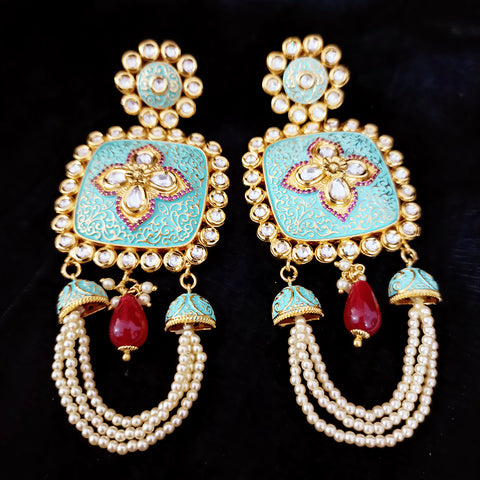 Gold Plated Beautifully White,& Red Beaded Kundan Earrings (E314)