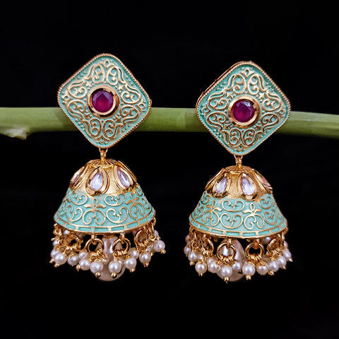 Gold Plated Beautifully Beaded Kundan Earrings