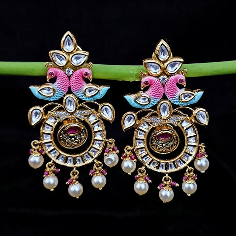 Gold Plated Beautifully Beaded Kundan Earrings (E308)