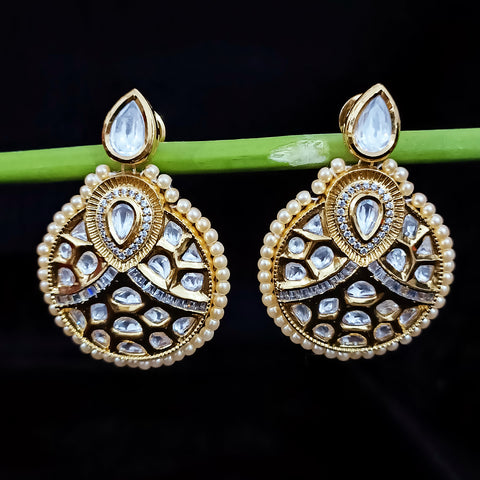 Gold Plated Beautifully Beaded Kundan Earrings
