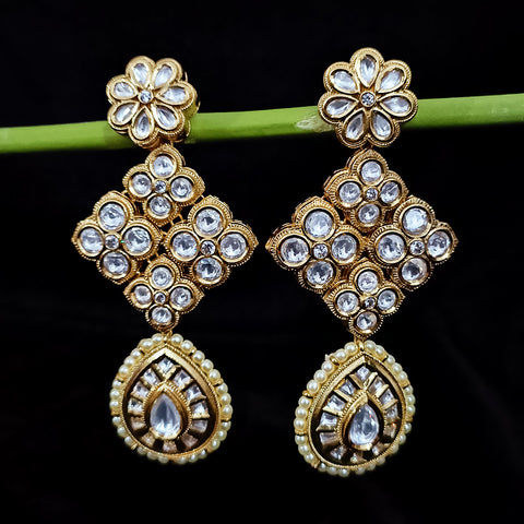 Gold Plated Beautifully Beaded Kundan Earrings
