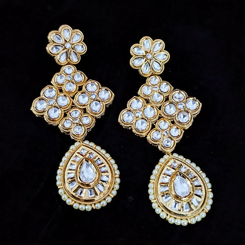 Gold Plated Beautifully Beaded Kundan Earrings