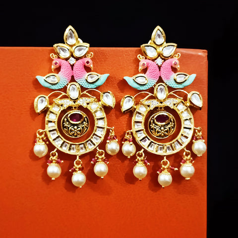 Gold Plated Beautifully Beaded Kundan Earrings (E308)