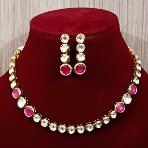 Designer Single Layer White & Red Kundan Necklace with Earrings (D200)