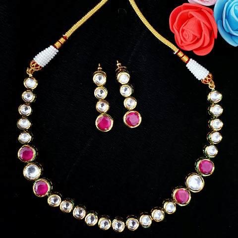 Designer Single Layer White & Red Kundan Necklace with Earrings (D200)
