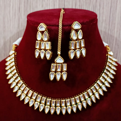 Designer Two Layer White Kundan Necklace with Earrings (D203)