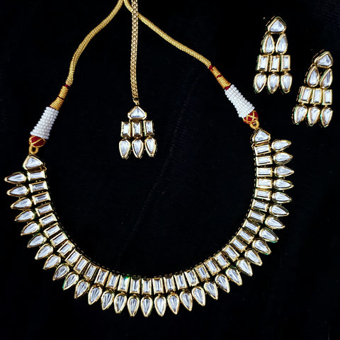 Designer Two Layer White Kundan Necklace with Earrings (D203)