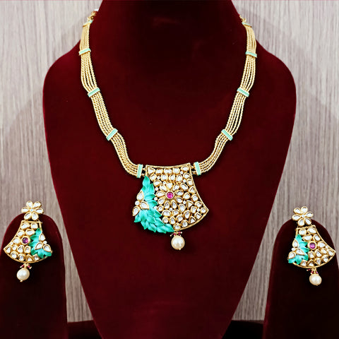 Designer Green Kundan Long Style Necklace with Earrings (D212)