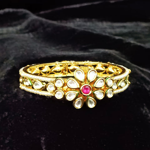 Gold Plated Kundan Work Openable Bracelet (Design 86)