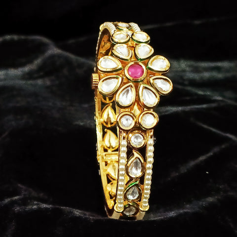 Gold Plated Kundan Work Openable Bracelet (Design 86)