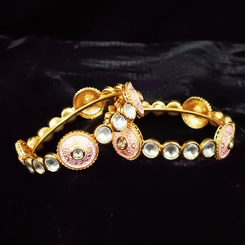 Gold Plated Kundan & Meena Work Openable Bracelet (Design 78)