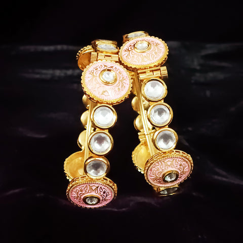 Gold Plated Kundan & Meena Work Openable Bracelet (Design 78)