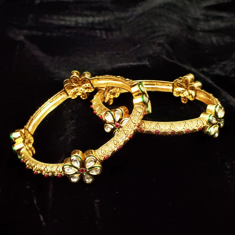 Gold Plated Kundan & Oxidized Bracelet (Design 80)