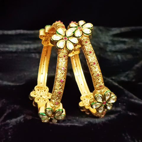 Gold Plated Kundan & Oxidized Bracelet (Design 80)