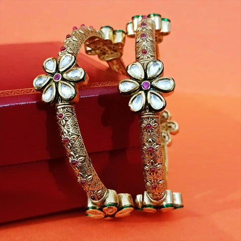 Gold Plated Kundan & Oxidized Bracelet (Design 80)