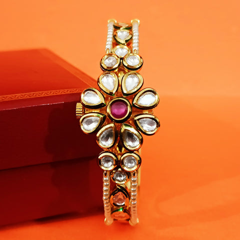 Gold Plated Kundan Work Openable Bracelet (Design 86)