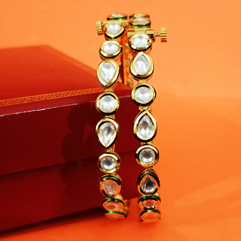 Gold Plated Kundan Work Openable Bracelet (Design 75)