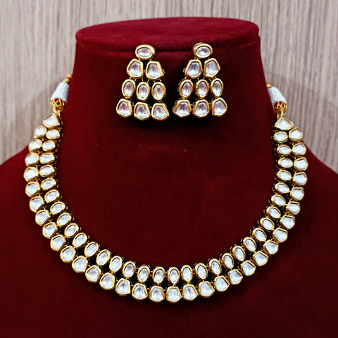 Designer Two Layer White Kundan Necklace with Earrings (D180)