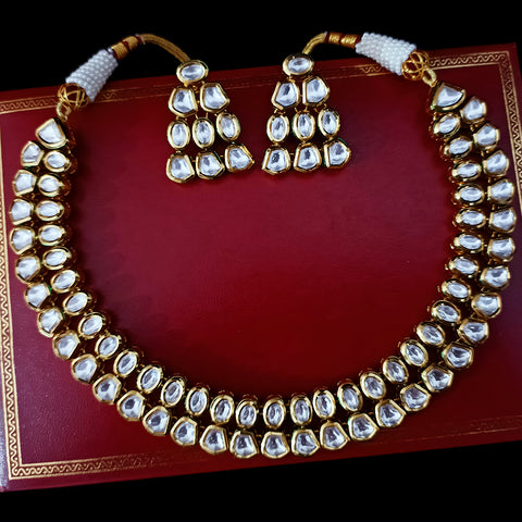 Designer Two Layer White Kundan Necklace with Earrings (D180)