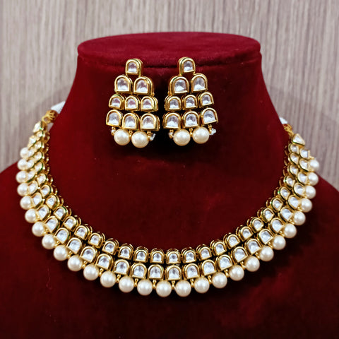 Designer Two Layer White Kundan Necklace with Earrings (D202)