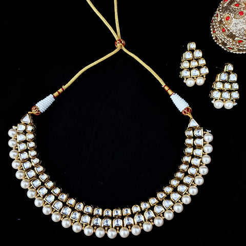 Designer Two Layer White Kundan Necklace with Earrings (D202)