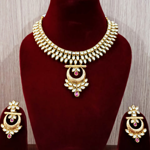 Designer White & Red Kundan Necklace with Earrings (D187)
