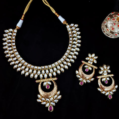 Designer White & Red Kundan Necklace with Earrings (D187)