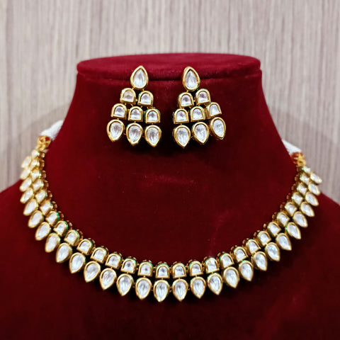 Designer Two Layer White Kundan Necklace with Earrings (D181)