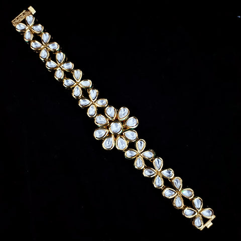 Gold Plated Kundan Work Openable Bracelet (Design 83)