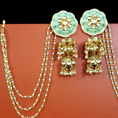Gold Plated Beautifully White Beaded Kundan Earrings (E315)